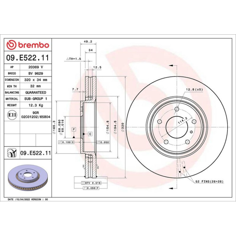 BREMBO Bremsscheibe 09.E522.11 BREMBO Bremsscheibe 09.E522.11