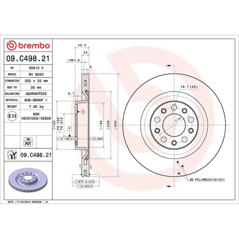 41 482 022 Bremsscheibe HA 09.C498.21 41 482 022 Bremsscheibe HA 09.C498.21