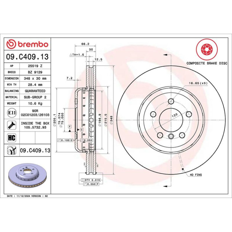11 481 082 Brembo PREMIUM VA zweiteilig 09.C409.13 11 481 082 Brembo PREMIUM VA zweiteilig 09.C409.13