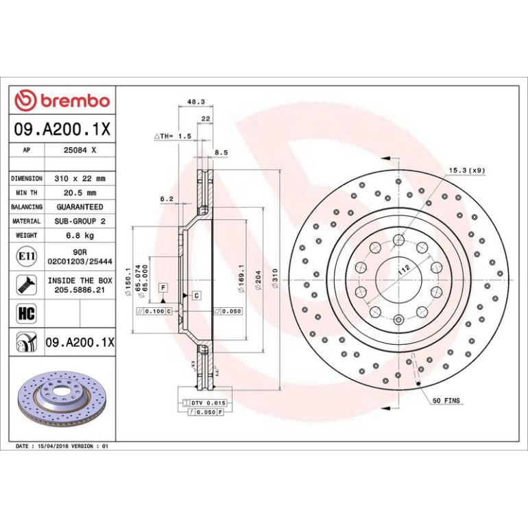 Bremsscheibe HA Xtra 09.A200.1X Bremsscheibe HA Xtra 09.A200.1X
