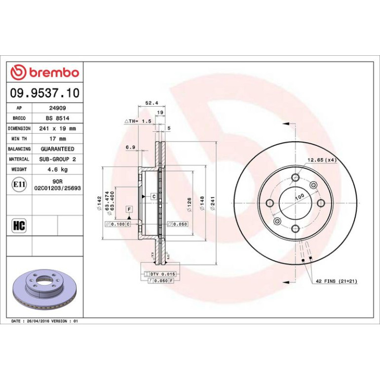80 481 005 Bremsscheibe VA 09.9537.10 80 481 005 Bremsscheibe VA 09.9537.10