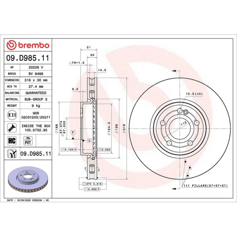 Bremsscheibe VA 09.D985.11 Bremsscheibe VA 09.D985.11