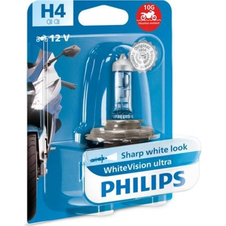 H4 12V 55W PX26d WhiteVision Ultra Moto 1 Stück Blister Philips 12342WVUBW H4 12V 55W PX26d WhiteVision Ultra Moto 1 Stück Blister Philips 12342WVUBW