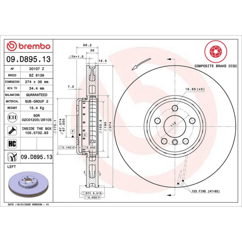 Bremsscheibe VA li 09.D895.13