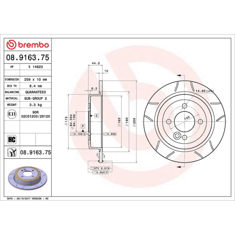 11 482 031M Bremsscheibe HA Brembo Max 08.9163.75 11 482 031M Bremsscheibe HA Brembo Max 08.9163.75