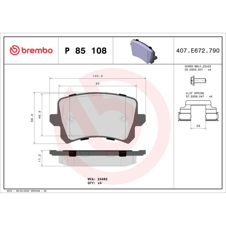 BREMBO Bremsklötze HA P 85 108 BREMBO Bremsklötze HA P 85 108