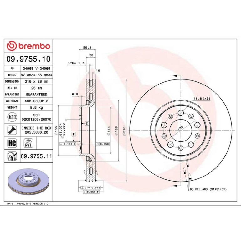 76 481 025 Bremsscheibe VA 09.9755.11 76 481 025 Bremsscheibe VA 09.9755.11