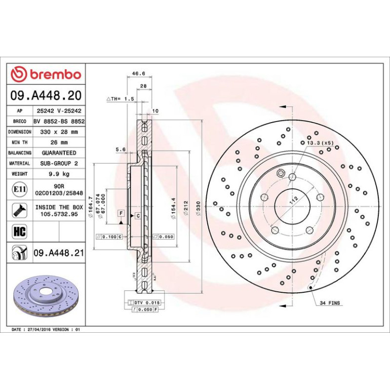 15 481 081 Bremsscheibe VA 09.A448.21 15 481 081 Bremsscheibe VA 09.A448.21
