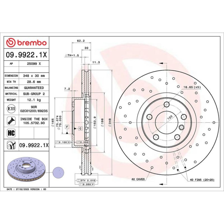 BREMBO Bremsscheibe 09.9922.1X BREMBO Bremsscheibe 09.9922.1X