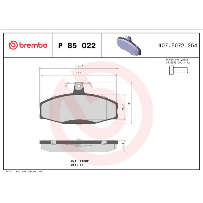 BREMBO Bremsklötze VA P 85 022 BREMBO Bremsklötze VA P 85 022