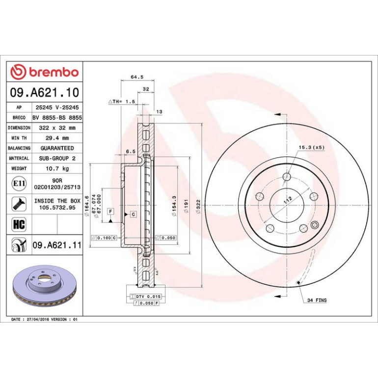 15 481 076 Bremsscheibe VA 09.A621.11 15 481 076 Bremsscheibe VA 09.A621.11