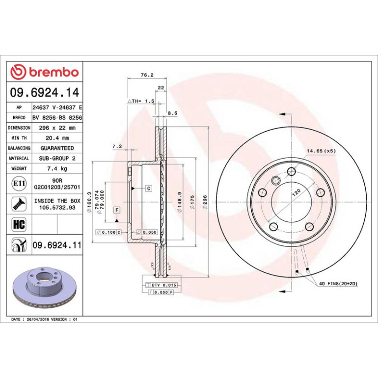 11 481 036 Bremsscheibe VA 09.6924.11 11 481 036 Bremsscheibe VA 09.6924.11