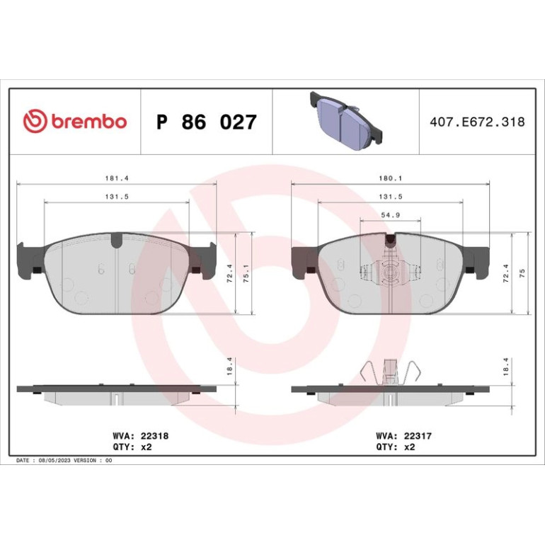 BREMBO Bremsklötze VA P 86 027 BREMBO Bremsklötze VA P 86 027