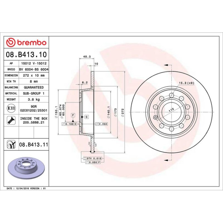 17 482 020 Bremsscheibe HA 08.B413.11 17 482 020 Bremsscheibe HA 08.B413.11