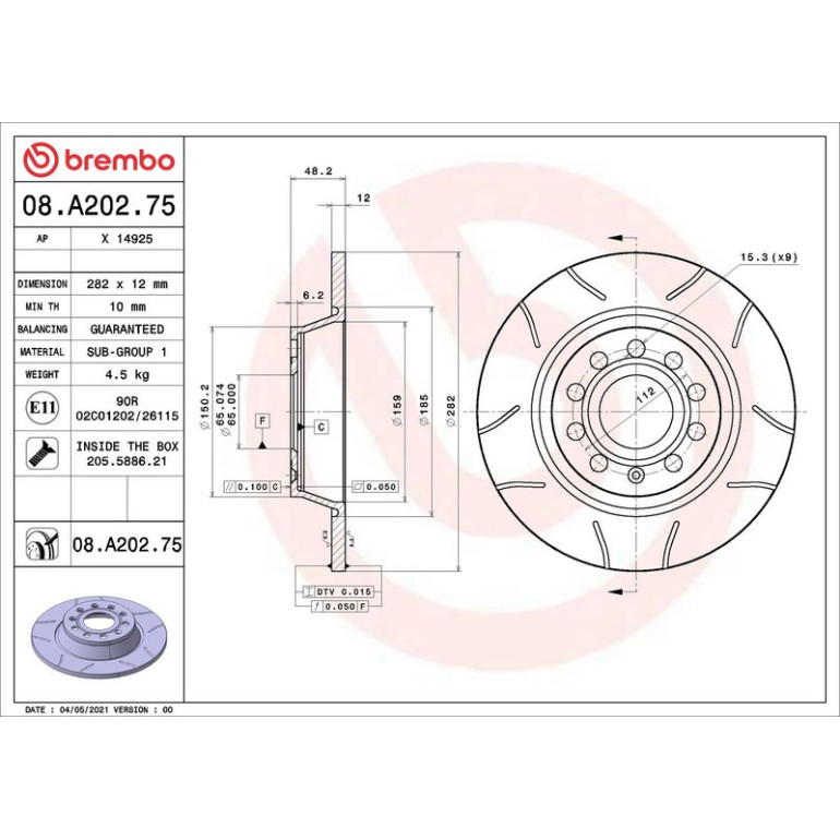 Bremsscheibe HA Brembo Max 08.A202.75 Bremsscheibe HA Brembo Max 08.A202.75