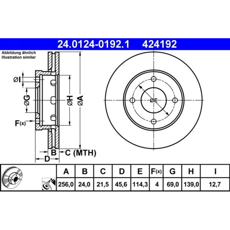 Bremsscheibe Mitsubishi P. Colt 1.1-1.5 04-12 24.0124-0192.1 Bremsscheibe Mitsubishi P. Colt 1.1-1.5 04-12 24.0124-0192.1