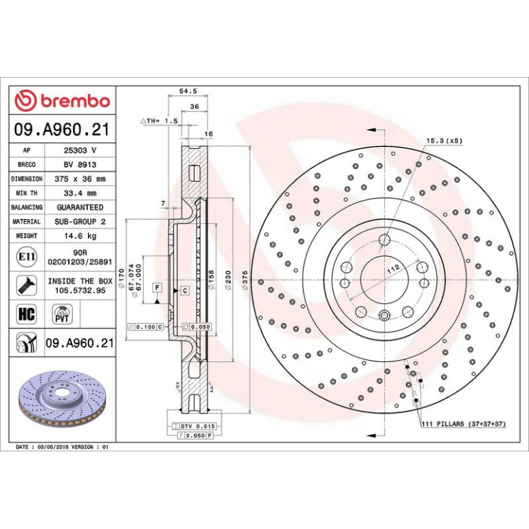 15 481 178 Bremsscheibe VA 09.A960.21 15 481 178 Bremsscheibe VA 09.A960.21