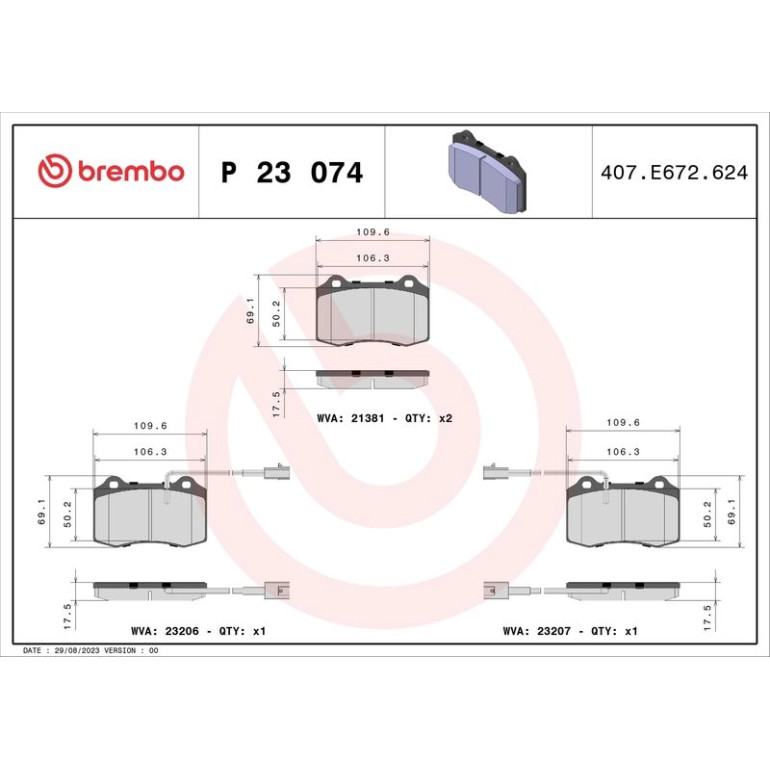 BREMBO Bremsklötze VA P 23 074 BREMBO Bremsklötze VA P 23 074