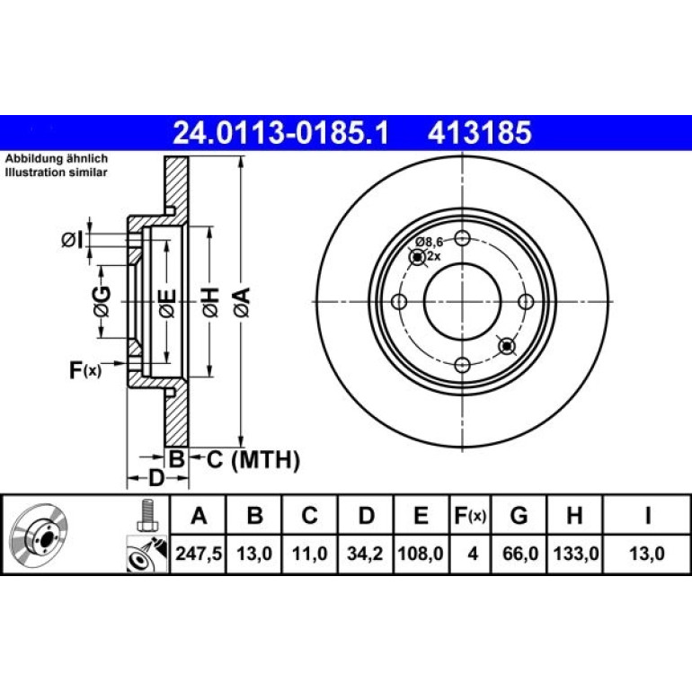 Bremsscheibe Peugeot S. 206 1.1-1.4 98 24.0113-0185.1 Bremsscheibe Peugeot S. 206 1.1-1.4 98 24.0113-0185.1