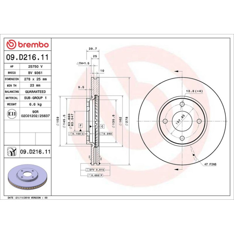 Bremsscheibe VA 09.D216.11 Bremsscheibe VA 09.D216.11