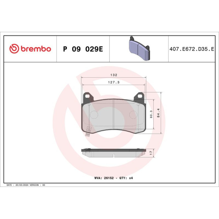 BREMBO Bremsbelagsatz, Scheibenbremse P 09 029E BREMBO Bremsbelagsatz, Scheibenbremse P 09 029E