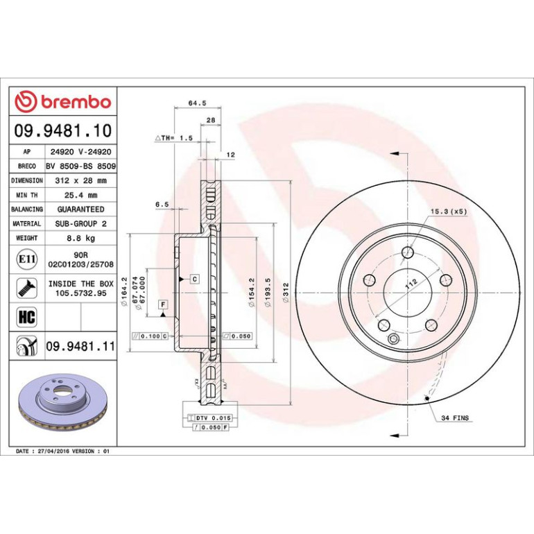 15 481 061 Bremsscheibe VA 09.9481.11