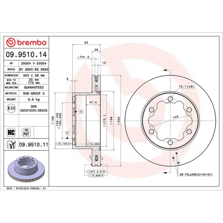 15 482 098 Bremsscheibe HA 09.9510.11 15 482 098 Bremsscheibe HA 09.9510.11