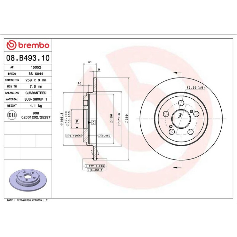 82 481 150 Bremsscheibe HA 08.B493.10 82 481 150 Bremsscheibe HA 08.B493.10