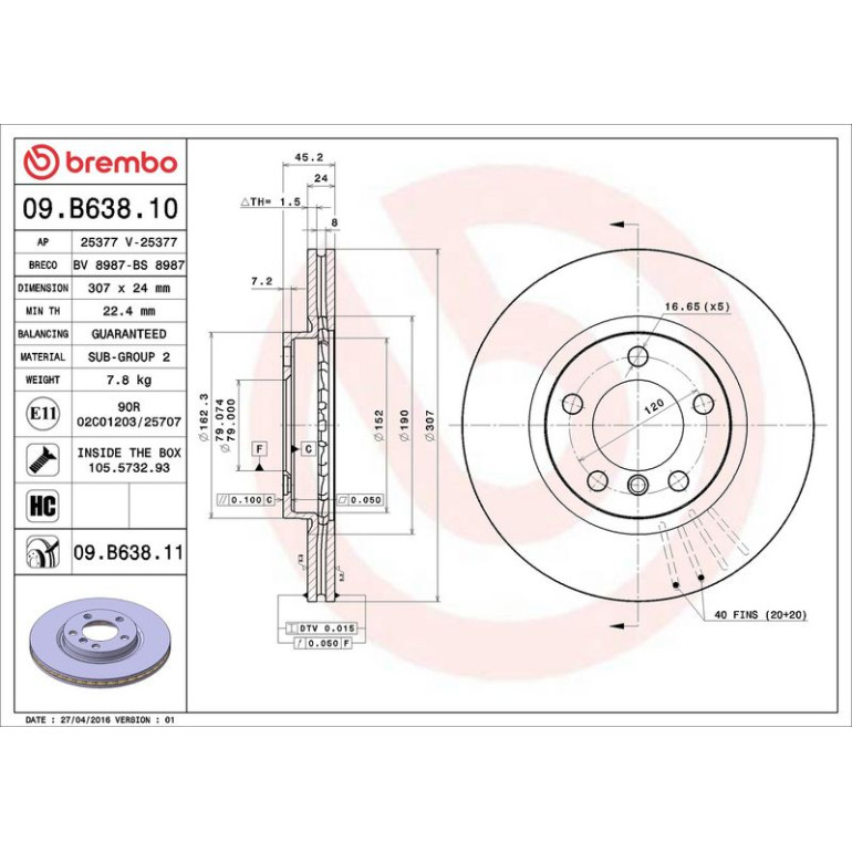 22 481 003 Bremsscheibe VA 09.B638.11 22 481 003 Bremsscheibe VA 09.B638.11