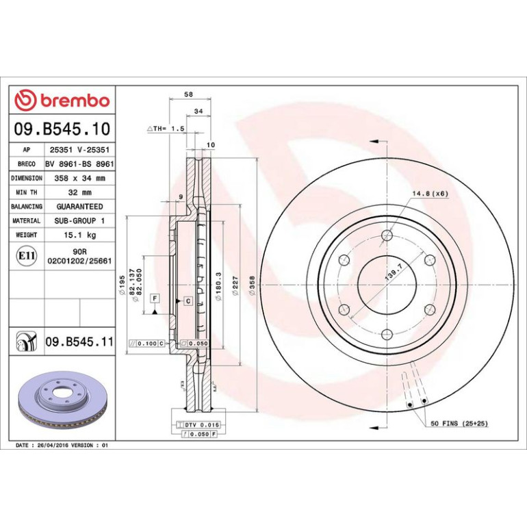85 481 111 Bremsscheibe VA 09.B545.11 85 481 111 Bremsscheibe VA 09.B545.11