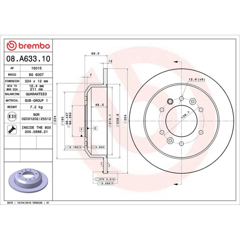 94 482 006 Bremsscheibe HA 08.A633.10 94 482 006 Bremsscheibe HA 08.A633.10