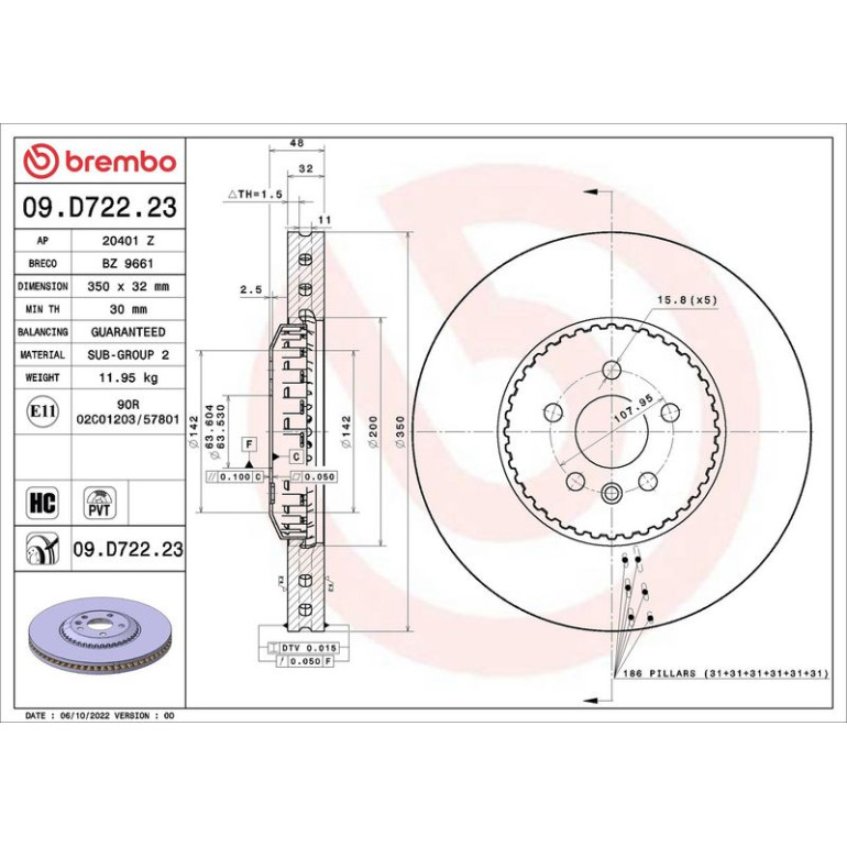 BREMBO Bremsscheibe 09.D722.23 BREMBO Bremsscheibe 09.D722.23