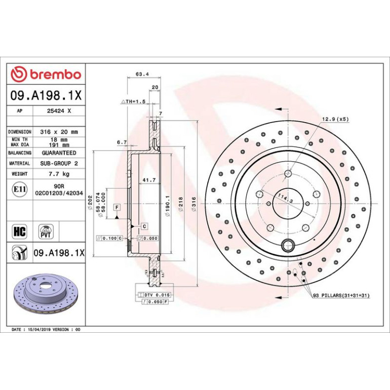 Bremsscheibe HA Xtra 09.A198.1X Bremsscheibe HA Xtra 09.A198.1X