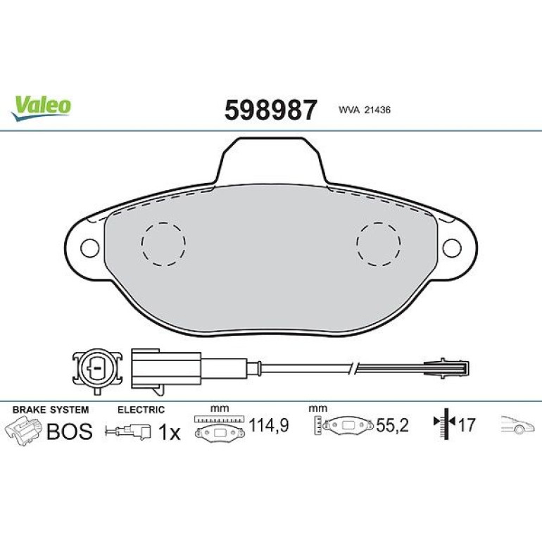 VALEO Bremsbeläge 598987 VALEO Bremsbeläge 598987