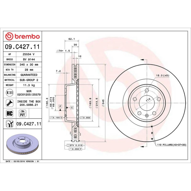 12 481 071 Bremsscheibe VA 09.C427.11 12 481 071 Bremsscheibe VA 09.C427.11