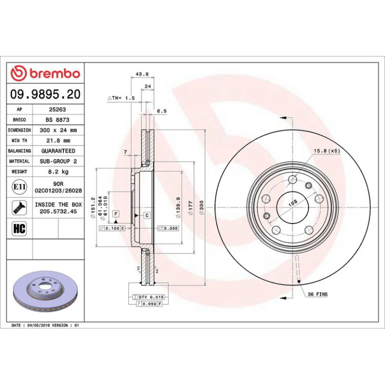 72 481 057 Bremsscheibe VA 09.9895.20 72 481 057 Bremsscheibe VA 09.9895.20