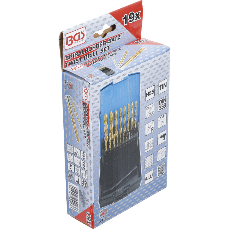 BGS Spiralbohrer-Satz HSS titan-nitriert 1 - 10 mm 19-tlg 2013 BGS Spiralbohrer-Satz HSS titan-nitriert 1 - 10 mm 19-tlg 2013