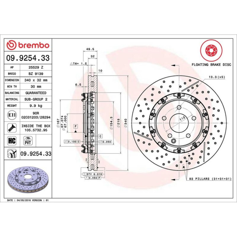 15 481 126 Brembo PREMIUM VA zweiteilig 09.9254.33 15 481 126 Brembo PREMIUM VA zweiteilig 09.9254.33