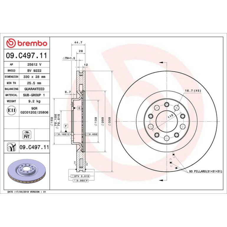 41 481 038 Bremsscheibe VA 09.C497.11 41 481 038 Bremsscheibe VA 09.C497.11