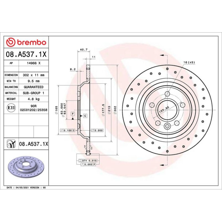 Bremsscheibe HA Brembo Xtra 08.A537.1X Bremsscheibe HA Brembo Xtra 08.A537.1X