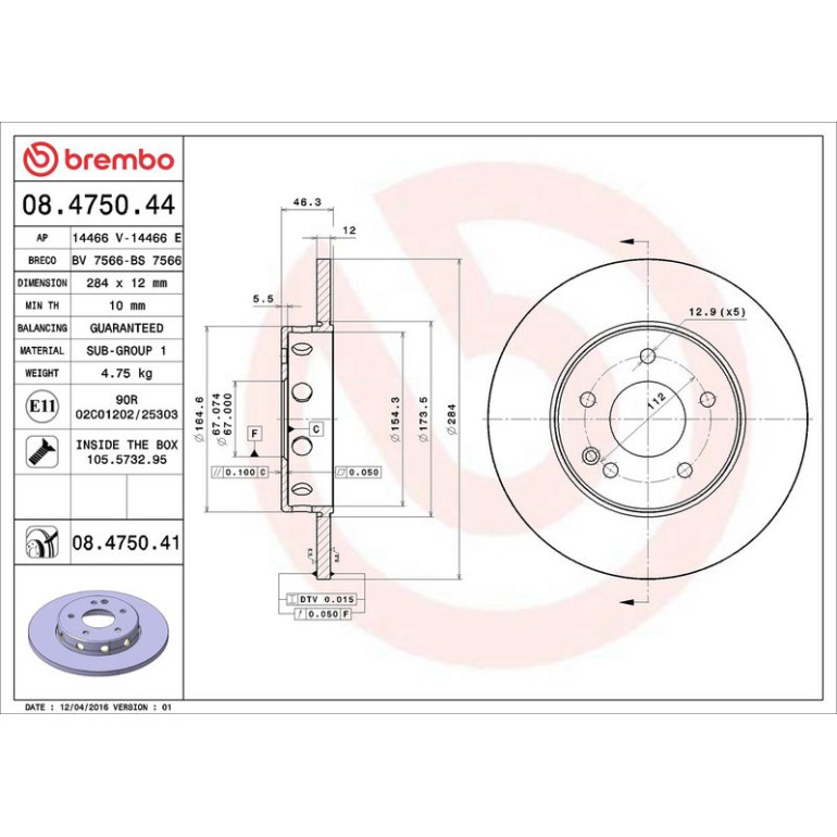 15 481 021 Bremsscheibe VA 08.4750.41 15 481 021 Bremsscheibe VA 08.4750.41