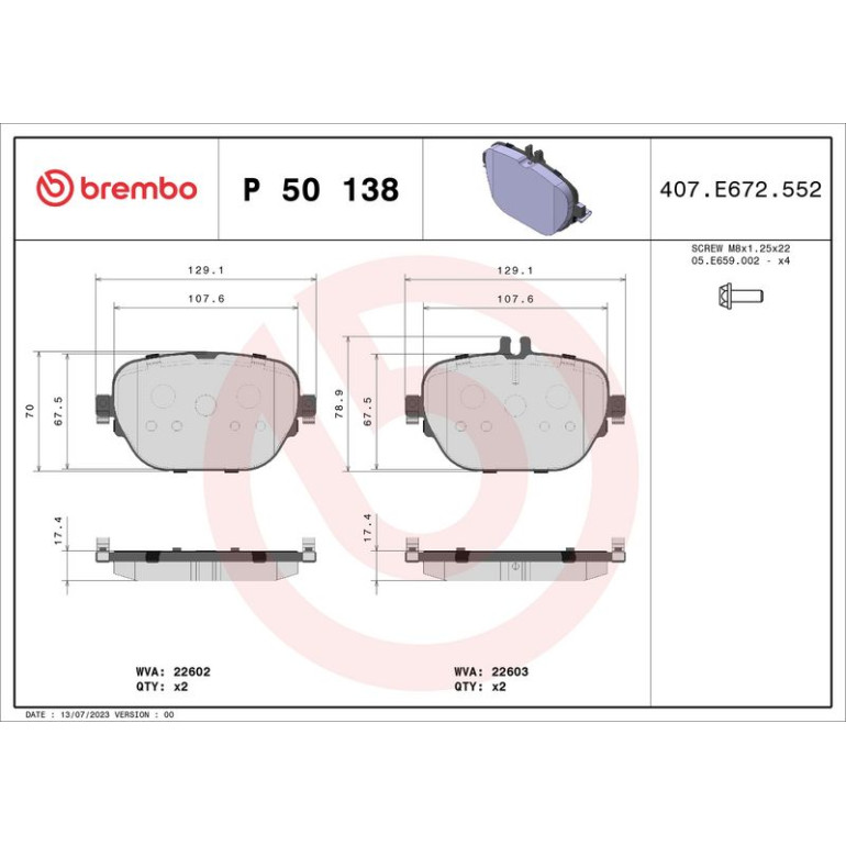 BREMBO Bremsklötze HA P 50 138 BREMBO Bremsklötze HA P 50 138