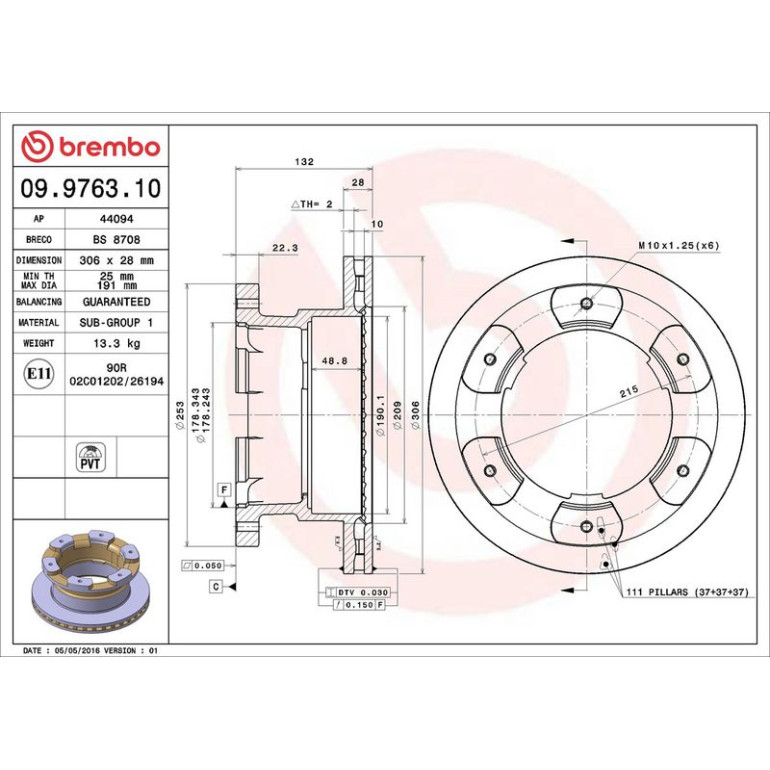 40 481 058 Bremsscheibe VA 09.9763.10 40 481 058 Bremsscheibe VA 09.9763.10