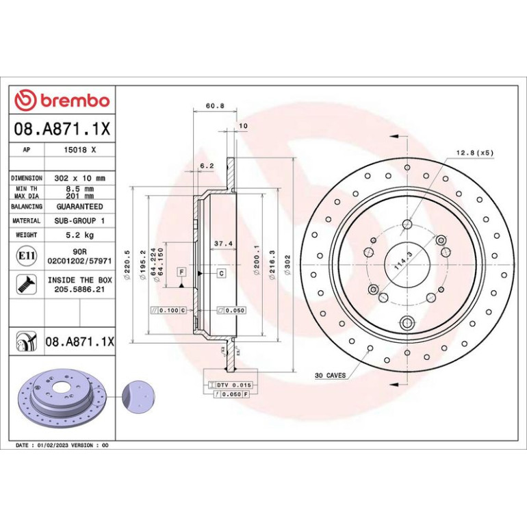 Bremsscheibe HA Xtra 08.A871.1X Bremsscheibe HA Xtra 08.A871.1X