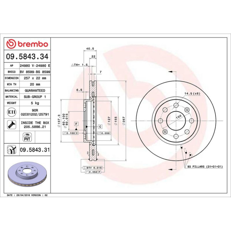 40 481 042 Bremsscheibe VA 09.5843.34 40 481 042 Bremsscheibe VA 09.5843.34