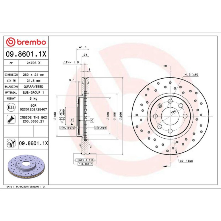 Bremsscheibe VA Xtra 09.8601.1X Bremsscheibe VA Xtra 09.8601.1X