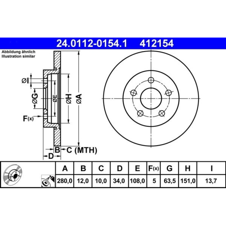 Bremsscheibe Ford T. Mondeo 1,8-3,0 00-07 24.0112-0154.1 Bremsscheibe Ford T. Mondeo 1,8-3,0 00-07 24.0112-0154.1