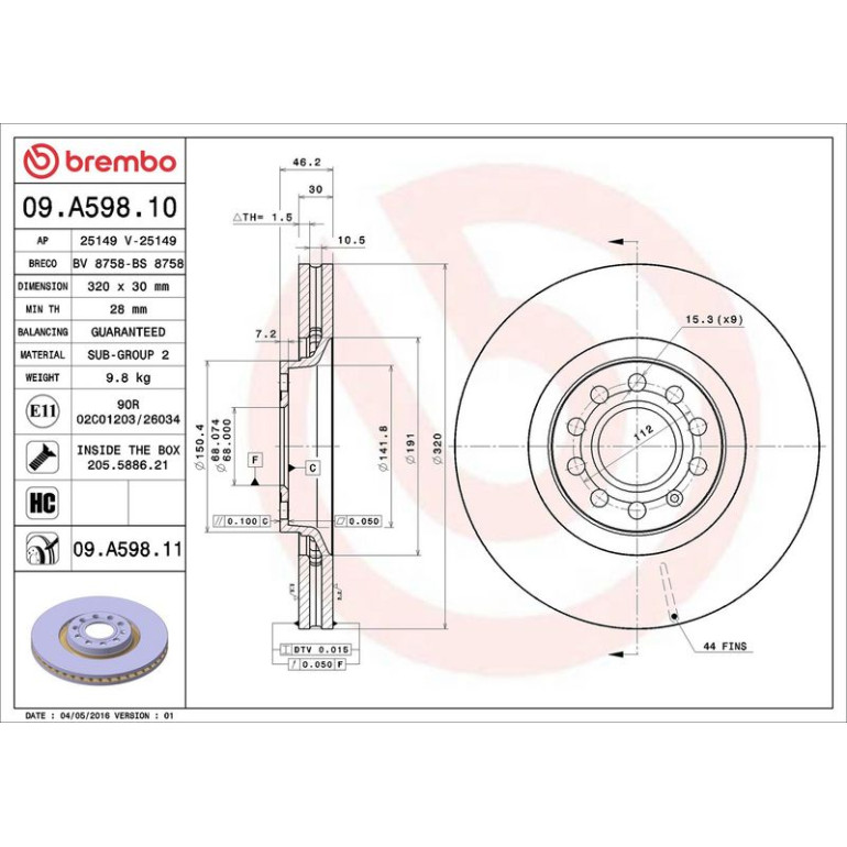 12 481 048 Bremsscheibe VA 09.A598.11