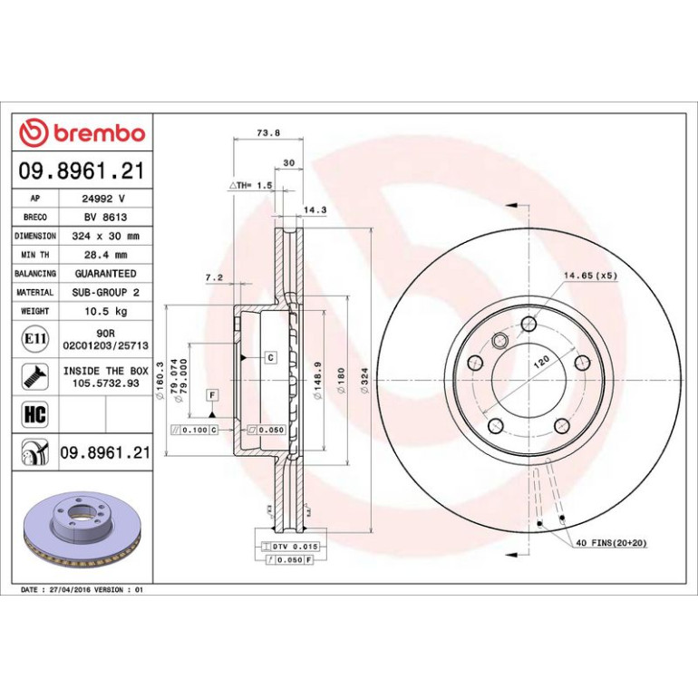 11 481 045 Bremsscheibe VA 09.8961.21