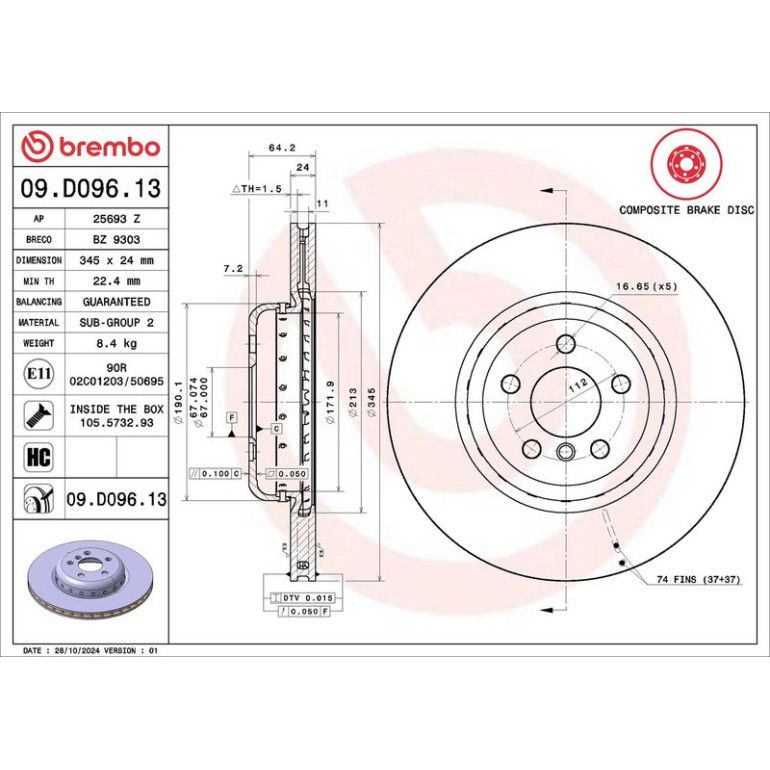 11 482 099 Brembo PREMIUM HA zweiteilig 09.D096.13 11 482 099 Brembo PREMIUM HA zweiteilig 09.D096.13